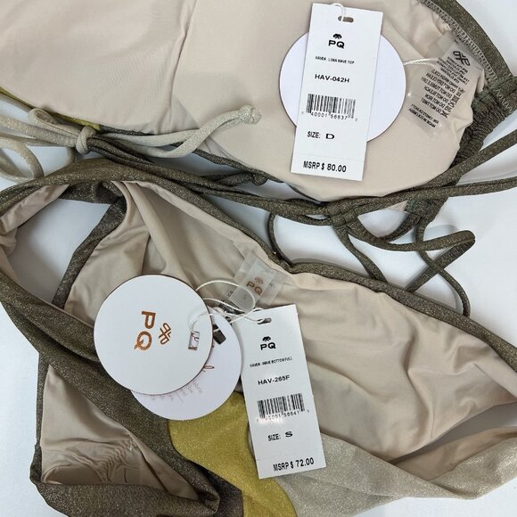 PQ Swim Haven Luna Wave Two Piece Bikini Set Small Full Bottoms D Bandeau Top - Picture 5 of 8